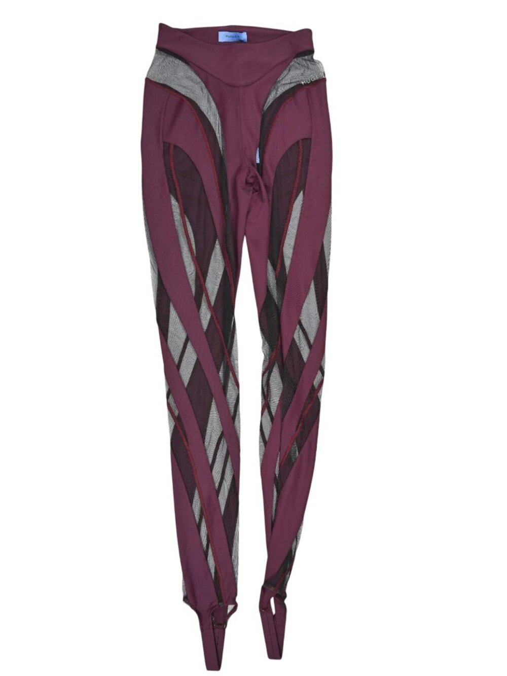 Mugler Mesh Panelled Stirrup Leggings PA0333 in Raisin/Black
